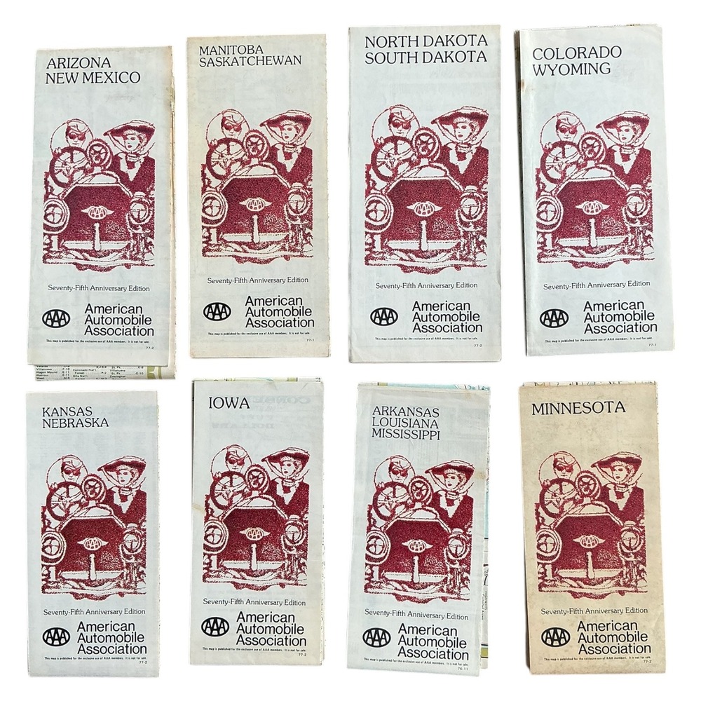 Vintage AAA Road‎ Maps Lot of 8 1976–77 75th Anniversary Auto Club States